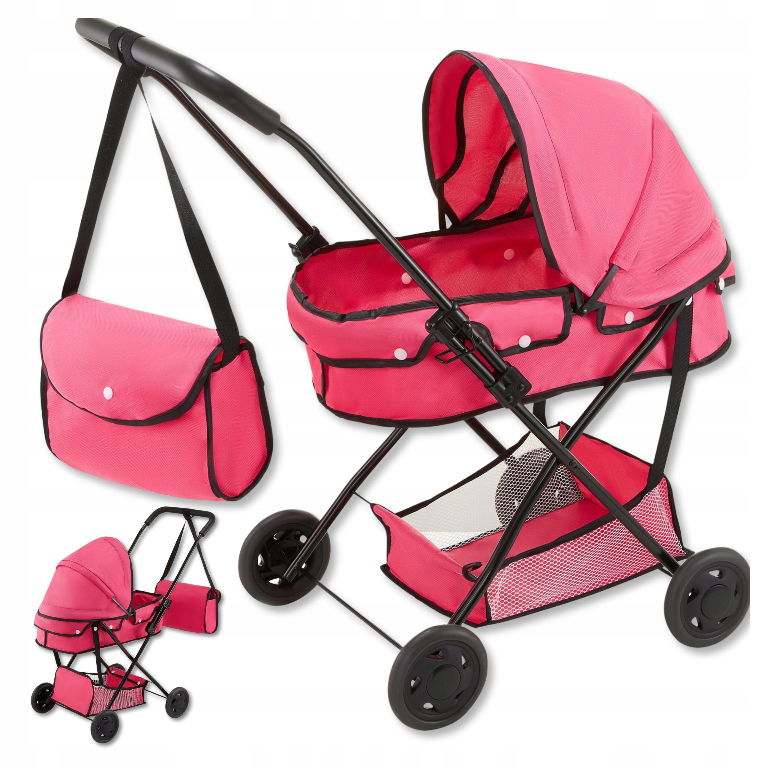 Doll Stroller Deep Gondola Folding Rubber Wheels Large Lightweight