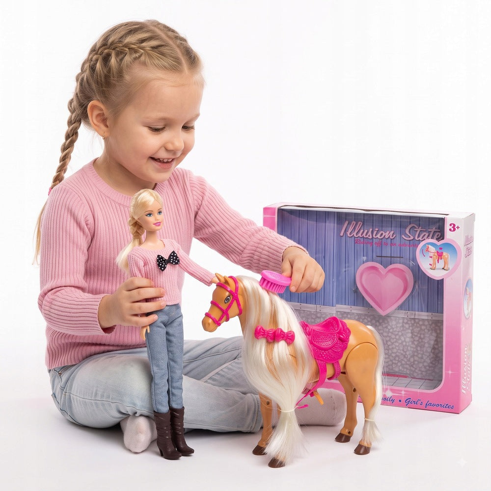 Doll With Horse Walking Horse Roars Sound Combing Accessories 3 Kind horses and carriages
