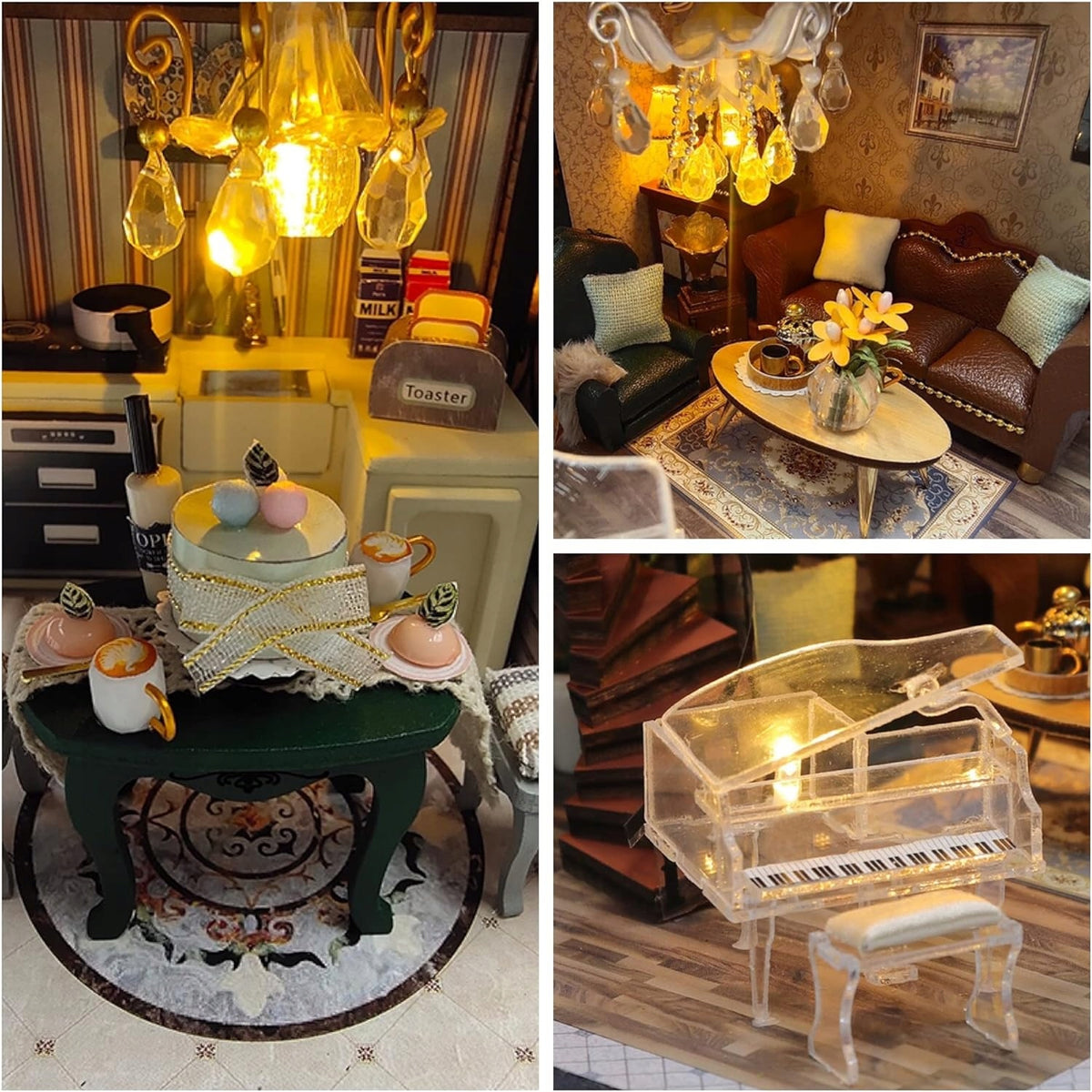 Dollhouse Wooden LED Floor Retro Model for Assembly DIY Furniture Brand KIDINO