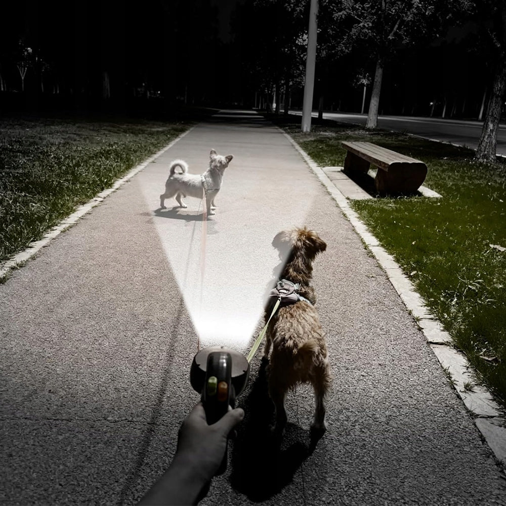 Double Automatic Lanyard with LED and Reflectors for Dogs Up to 30 Pounds Manufacturer code Podwójna Smycz Automatyczna
