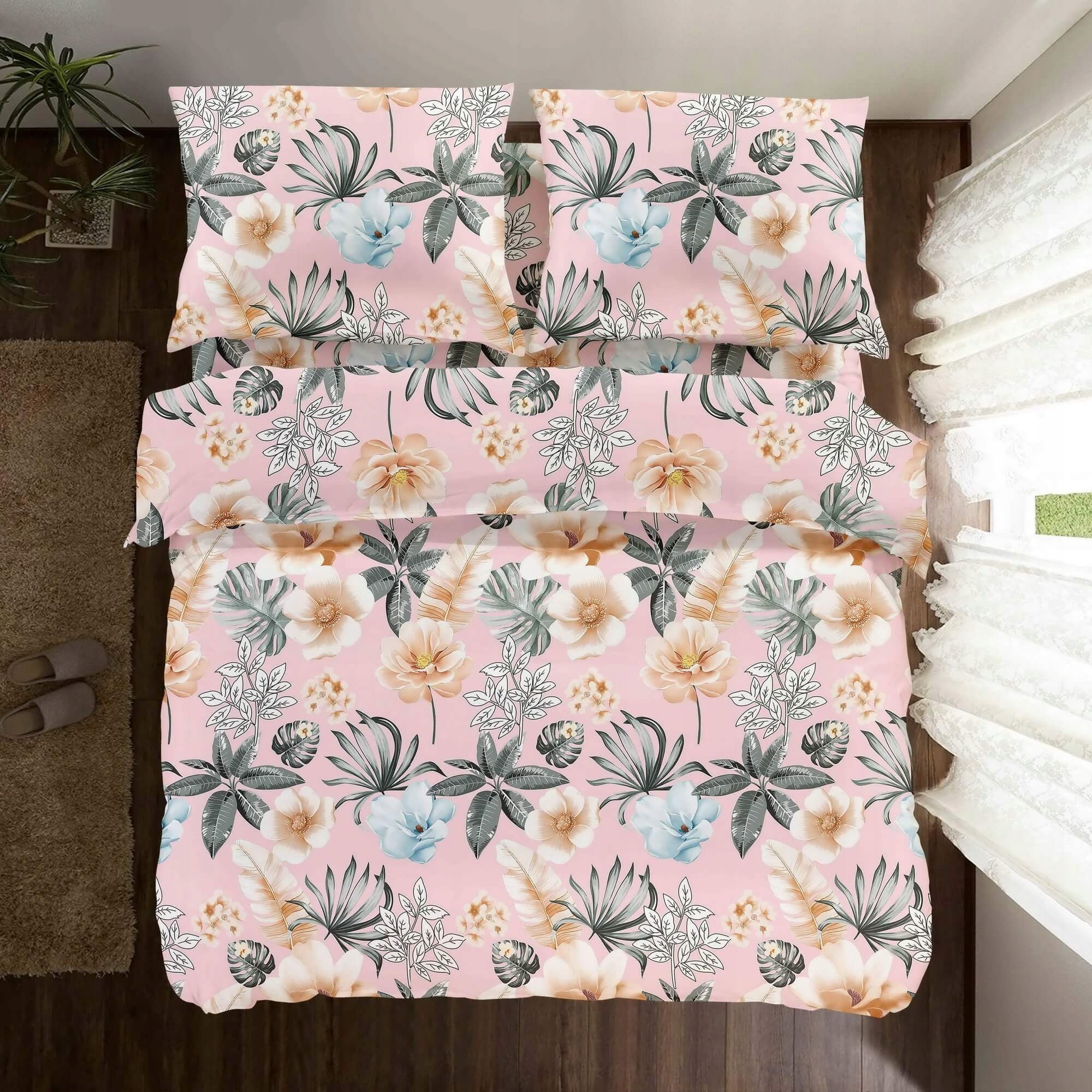 Double Bedding FLOWERS Pink 140x200 + 70X80 Bedding Set 3 Brand no brand