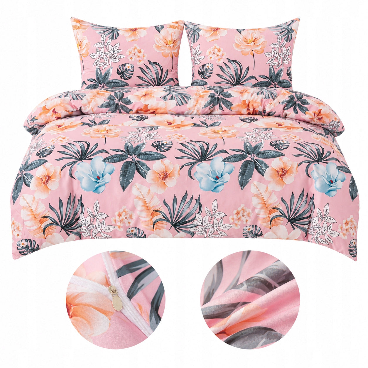 Double Bedding FLOWERS Pink 140x200 + 70X80 Bedding Set 3