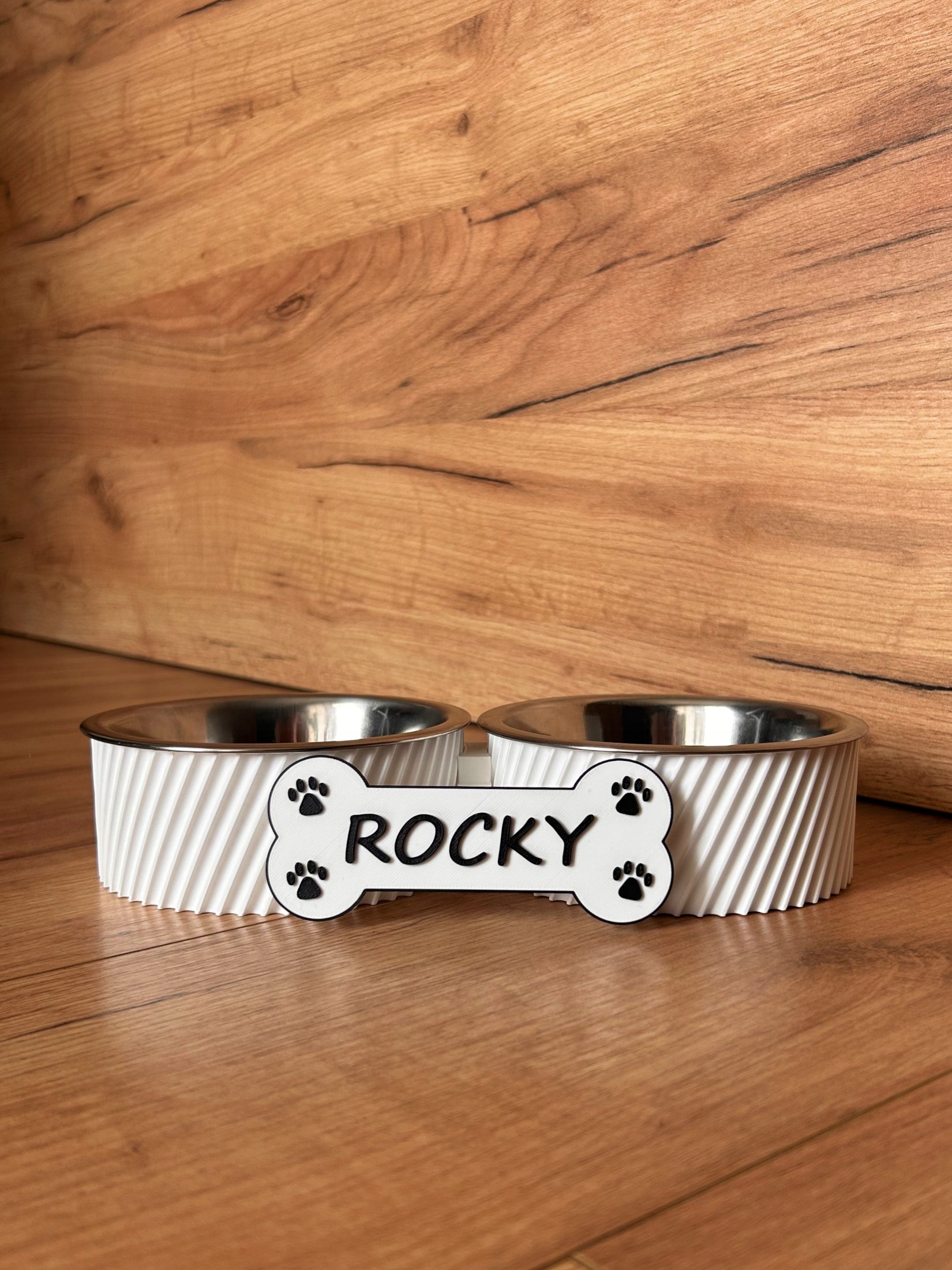 Double Dog / Cat Bowl - Personalized with 3D Name - M - SPIRAL Manufacturer code MSK-SPR-1-2X-M