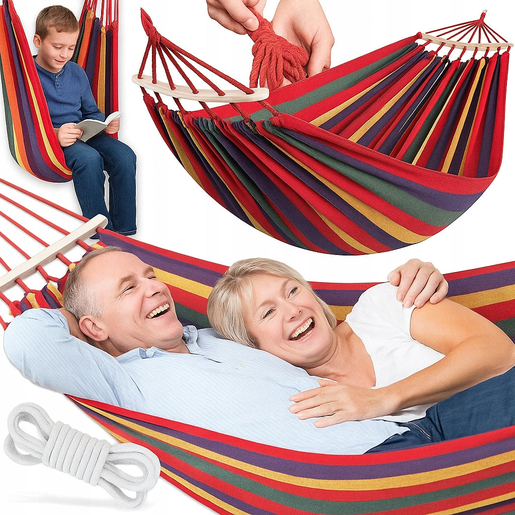 Double Hammock with Wooden Reinforcement