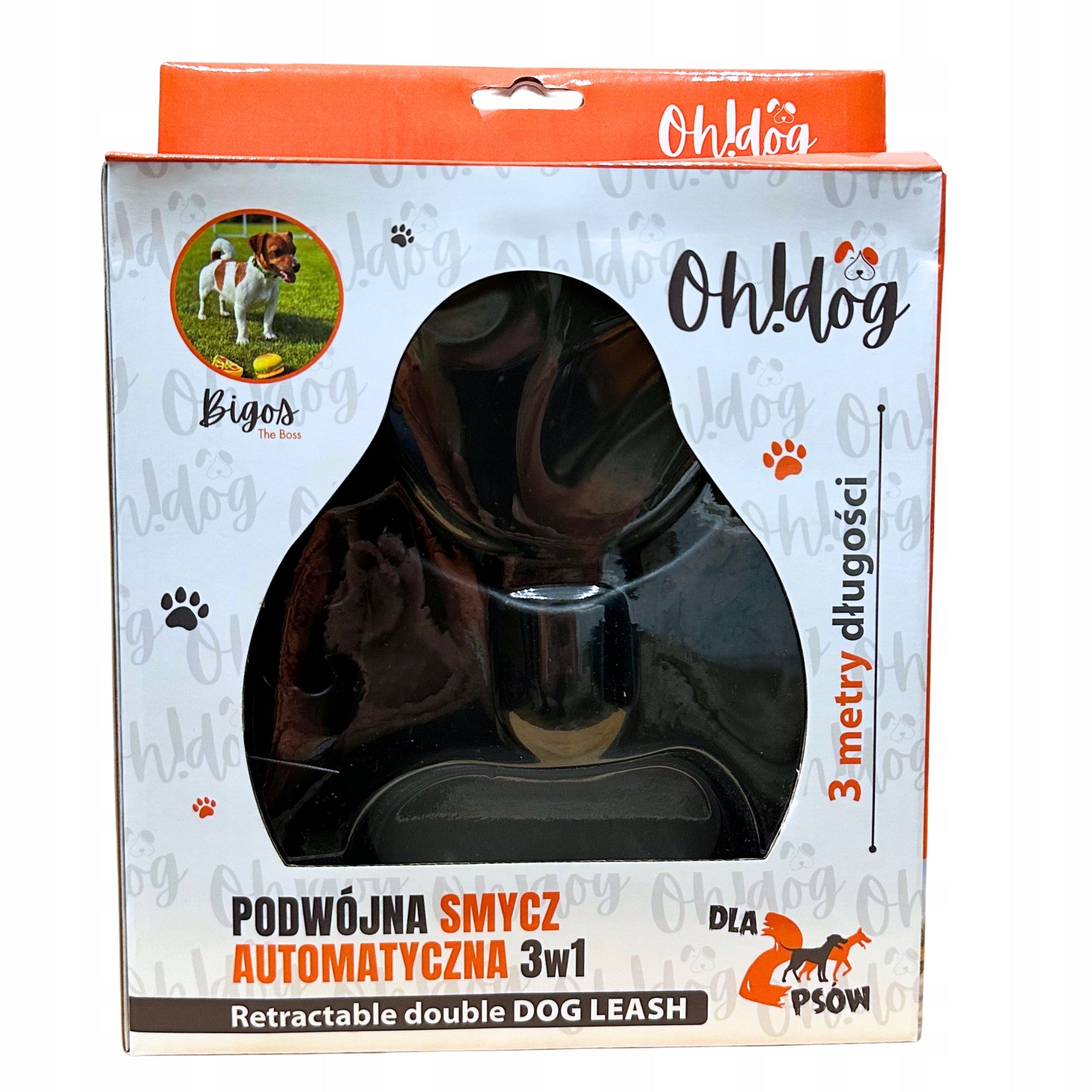 Double LANYARD For Two Pów 3m Automatic Black Oh!dog Retractable Tape Packaging status original
