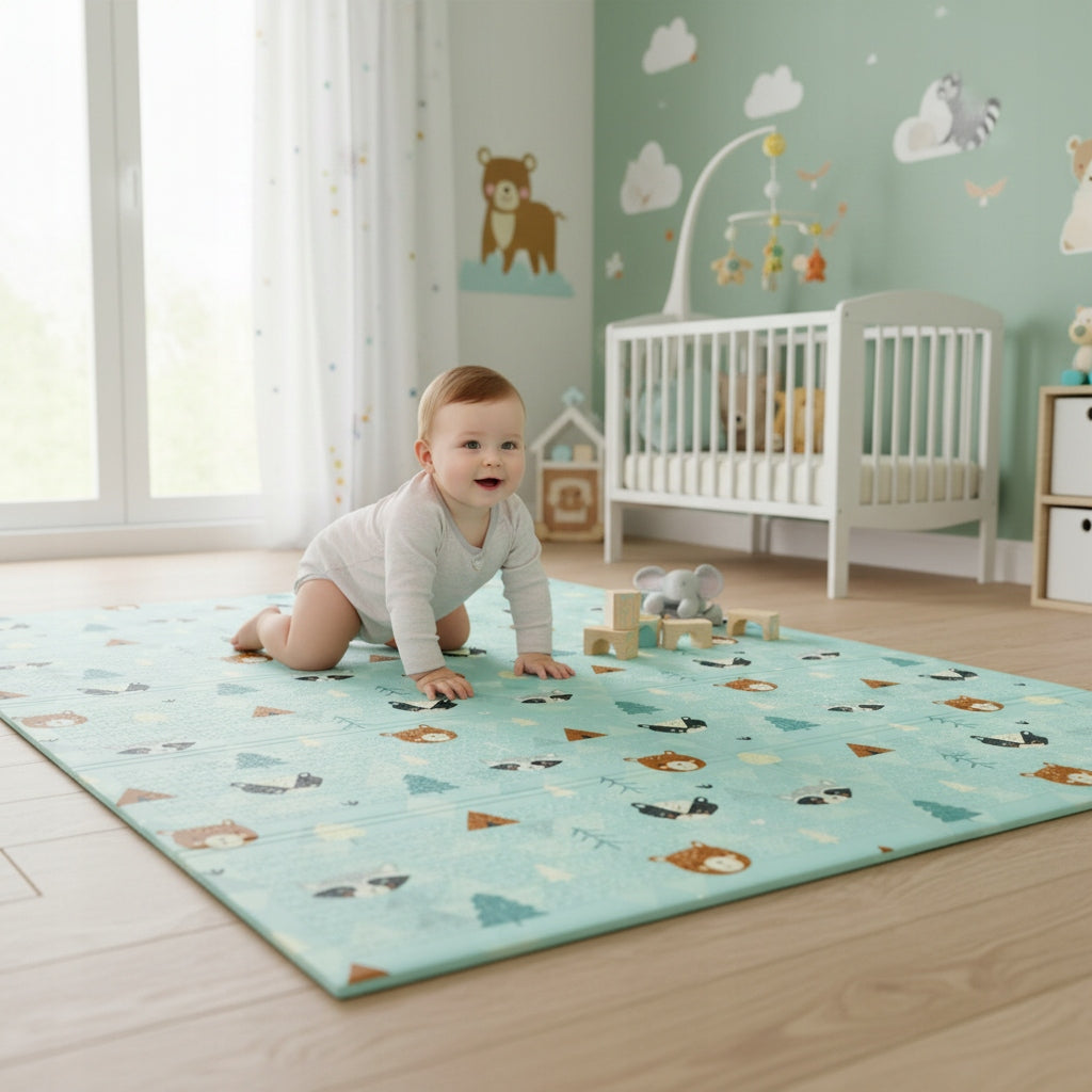 Double Sided Foam Mat Folding For Children 200x180cm Town Bear Raccoon Manufacturer code 1878