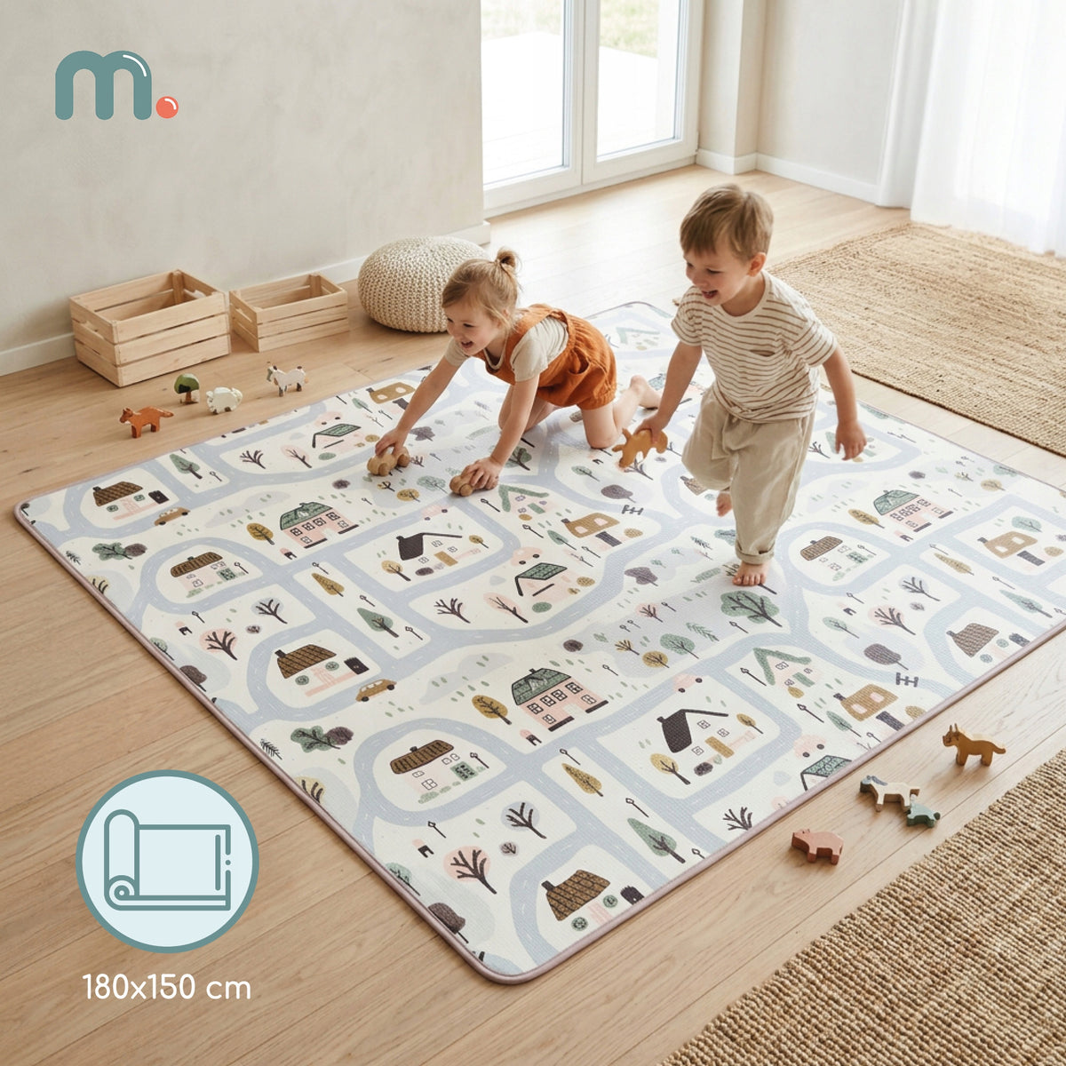 Double Sided Foam Mat for Kids – Charming Town / Sand Beige Packaging status original