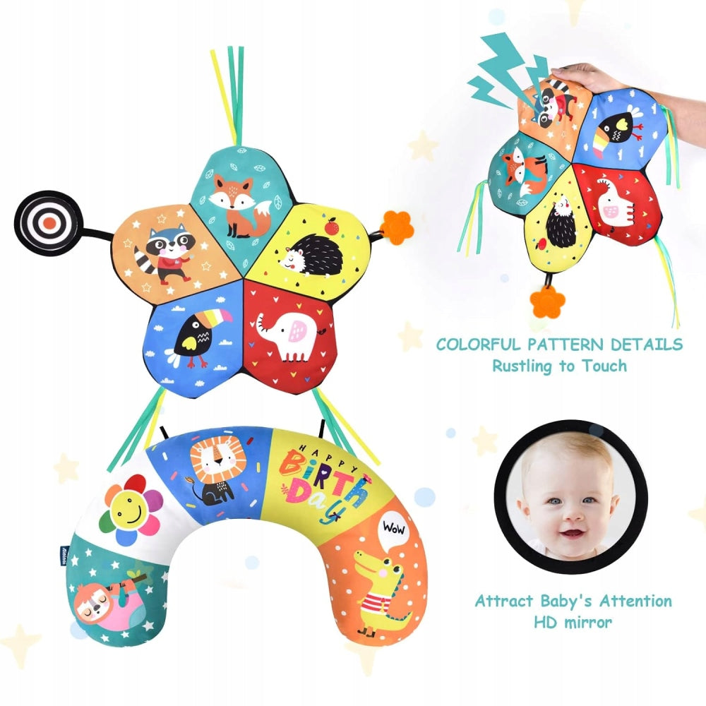 Double-Sided Sensory Baby Toy Play Pillow With Mirror&Teether Kind interactive stuffed toys