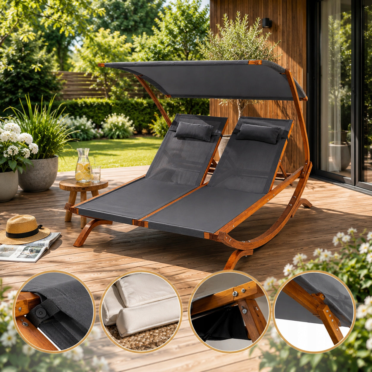 Double garden sun lounger 154x213x182 cm brown-grey Manufacturer code DV-106SL Pionza