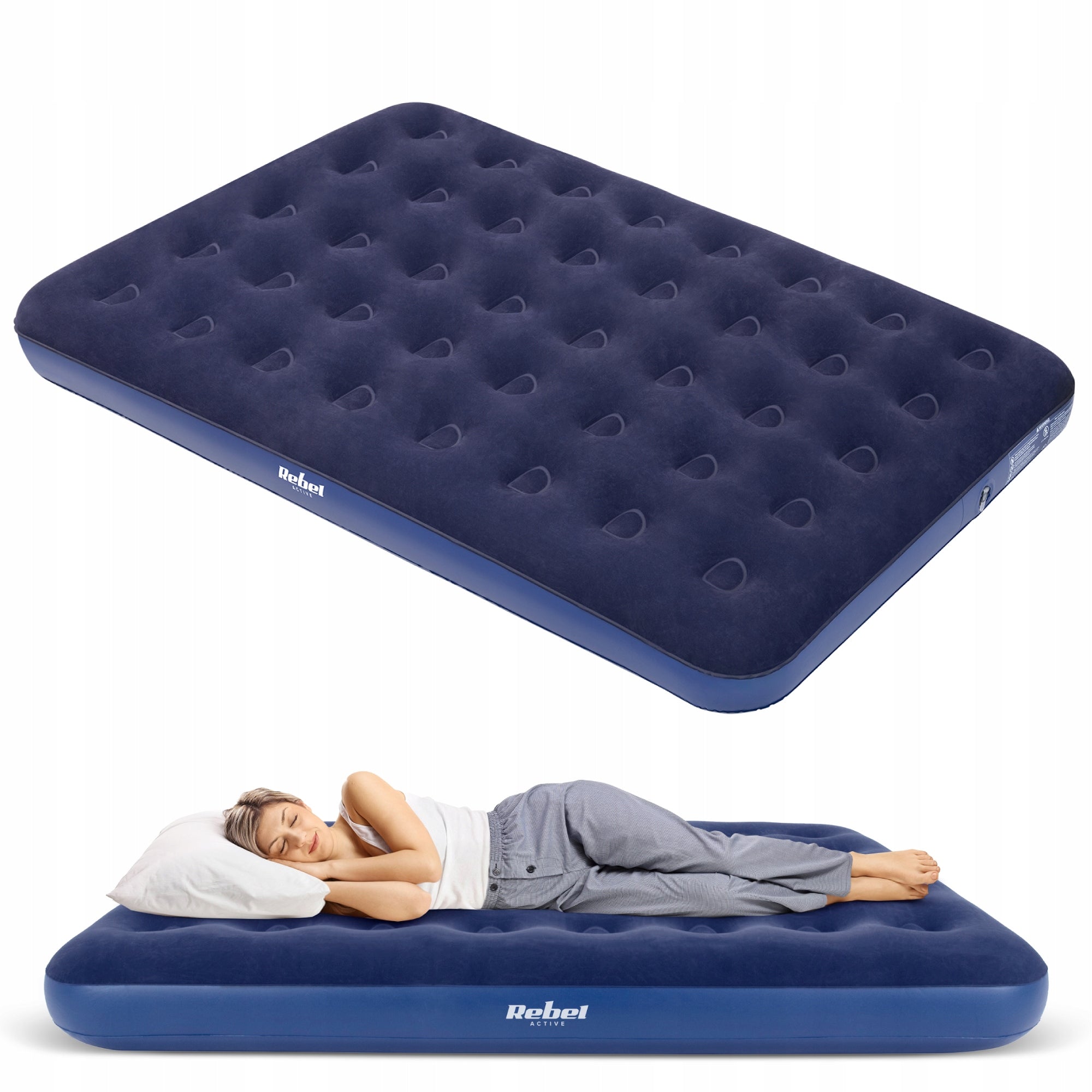Double inflatable mattress for sleeping 191 x 137 x 22 cm Rebel