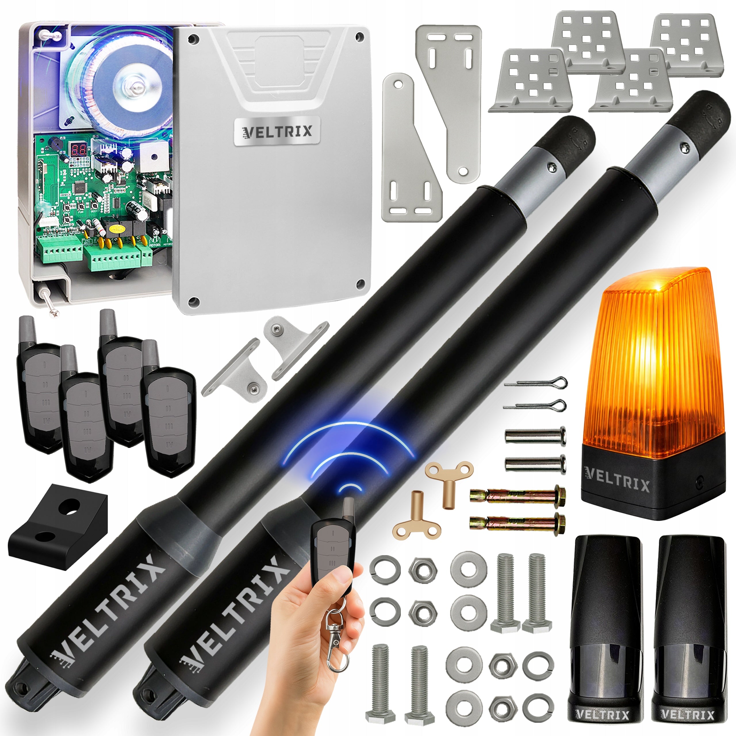 Double-leaf gate drive SET 2x2m 400kg + 4 remote controls + LED lamp