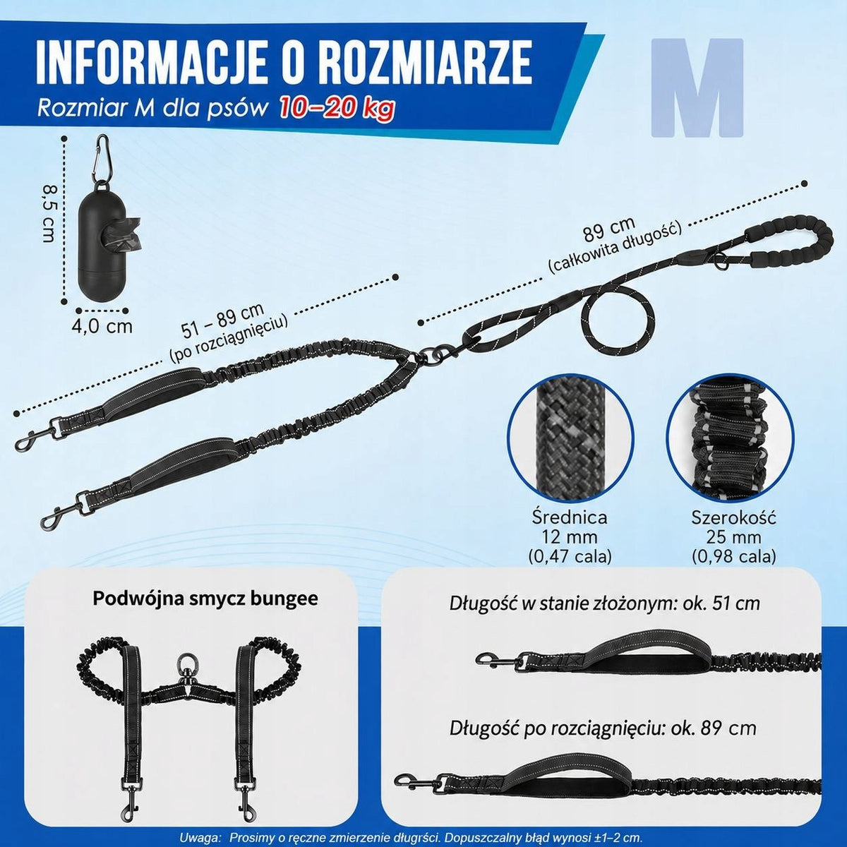 Double leash for 2 dogs, cushioned, up to 40 kg total reflective black Packaging status original