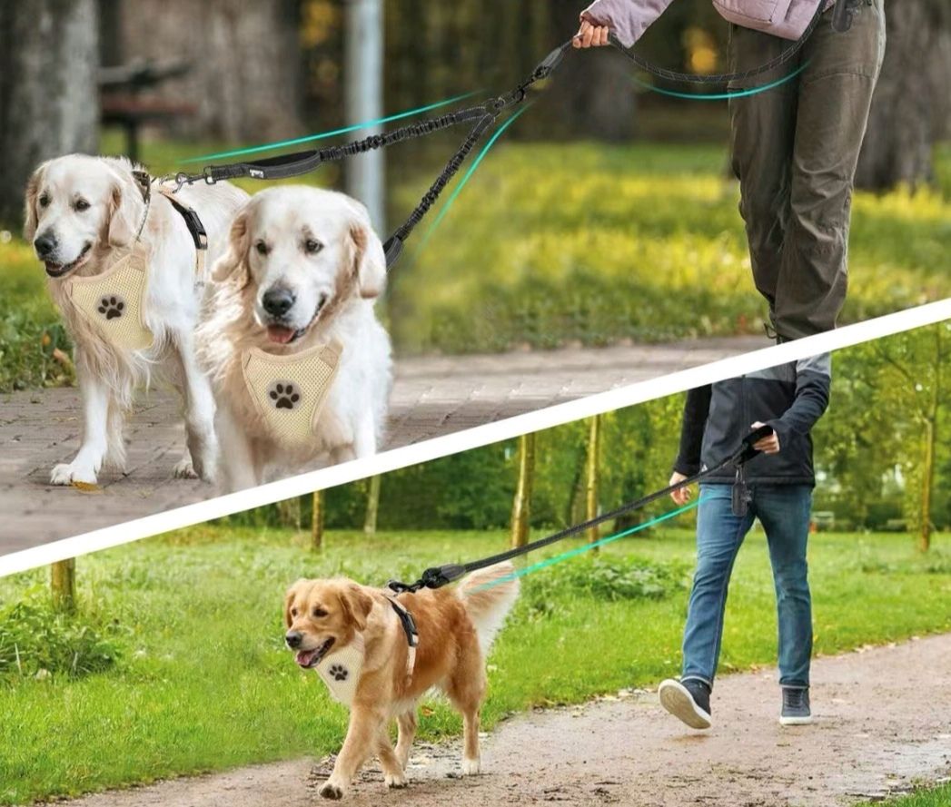 Double leash for two dogs with reflectors and lock, blue Manufacturer code 5907346935445