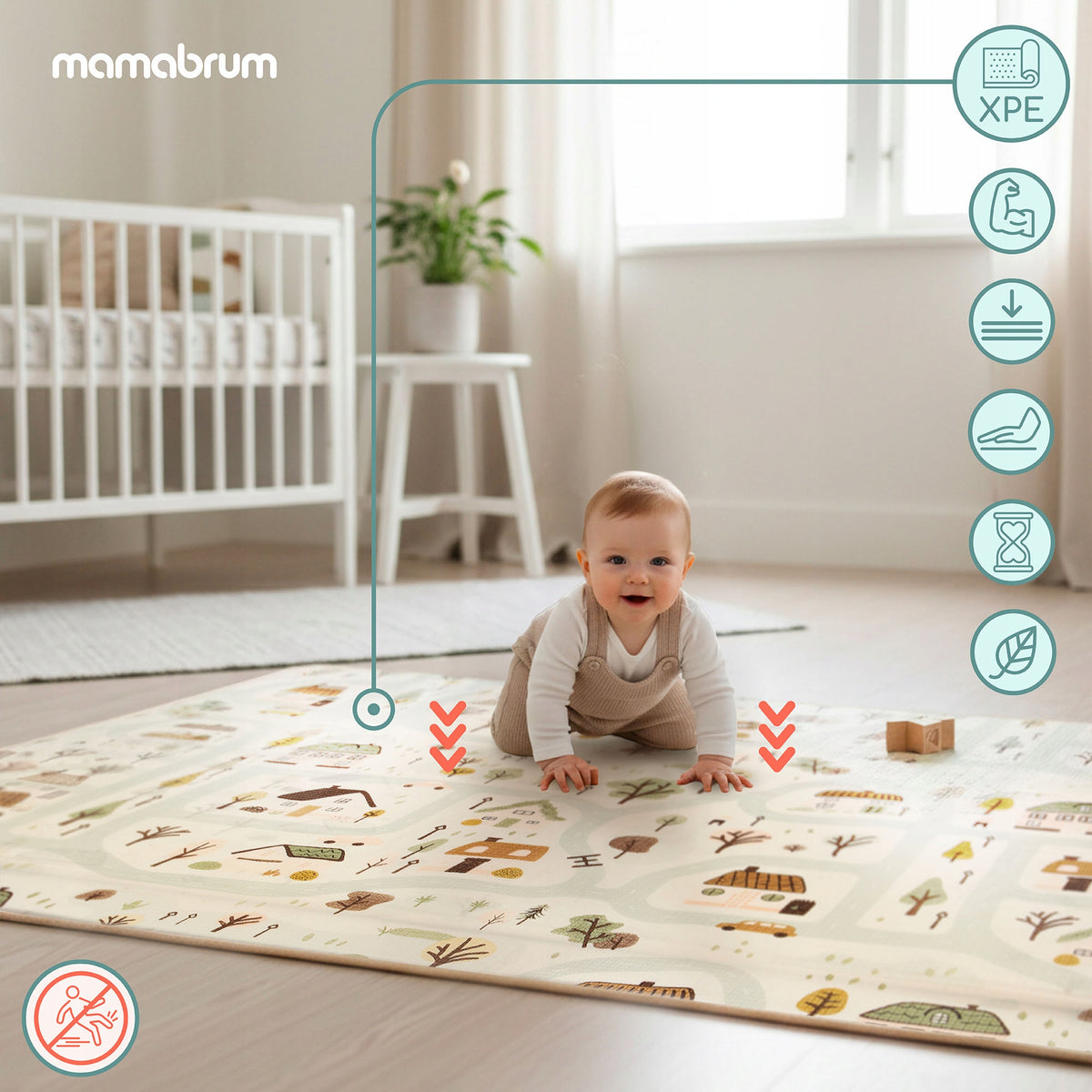 Double-sided foam mat for children – Charming town / Sand beige Manufacturer code MATA PIANKOWA R21