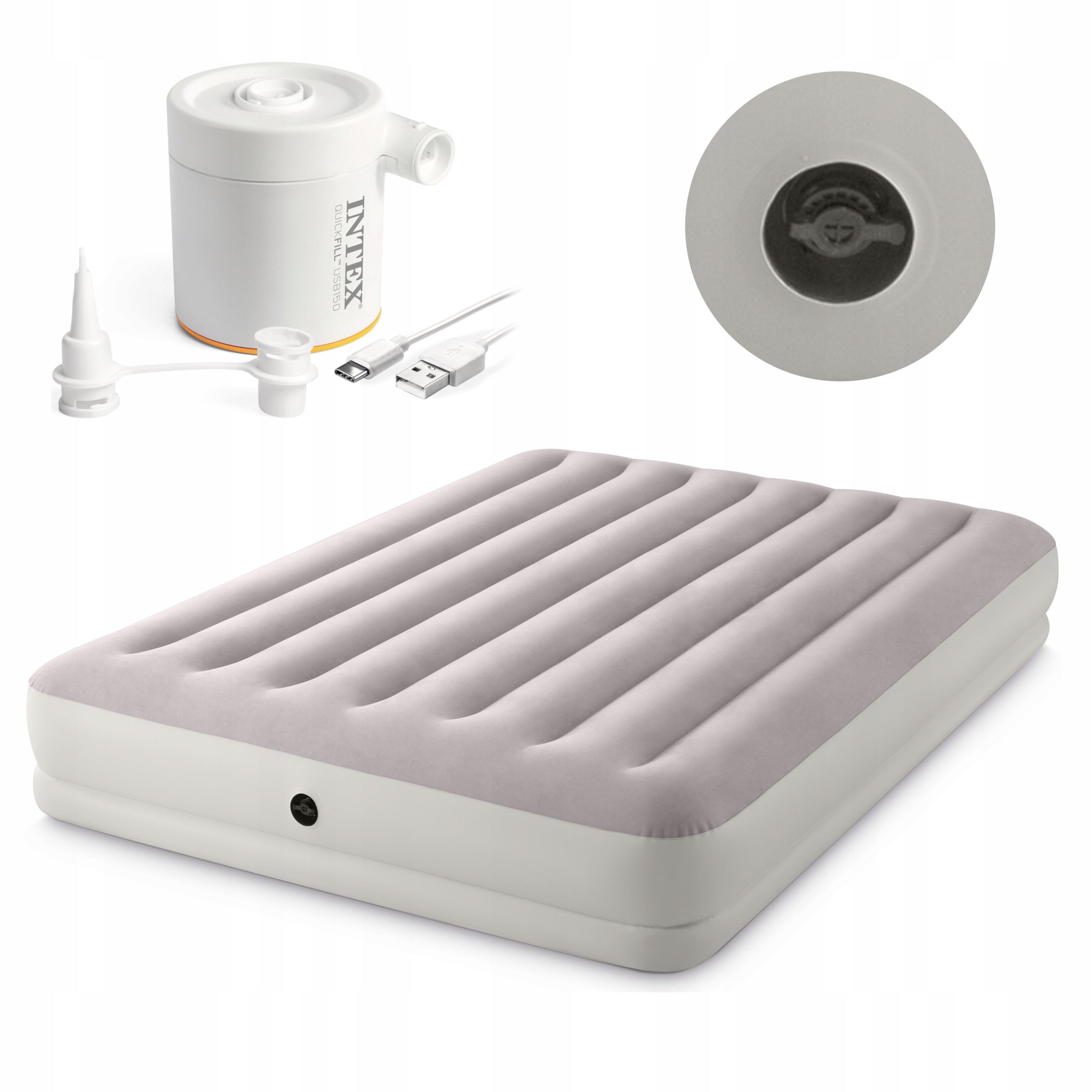 Double velour mattress 152x203x30 cm with electric pump INTEX 64179