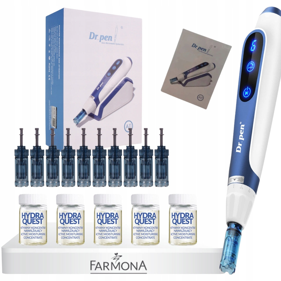Dr Pen Derma Pen Ulitma A11 + 10x cartridge + 5x ampoules Farmona Hydra Quest