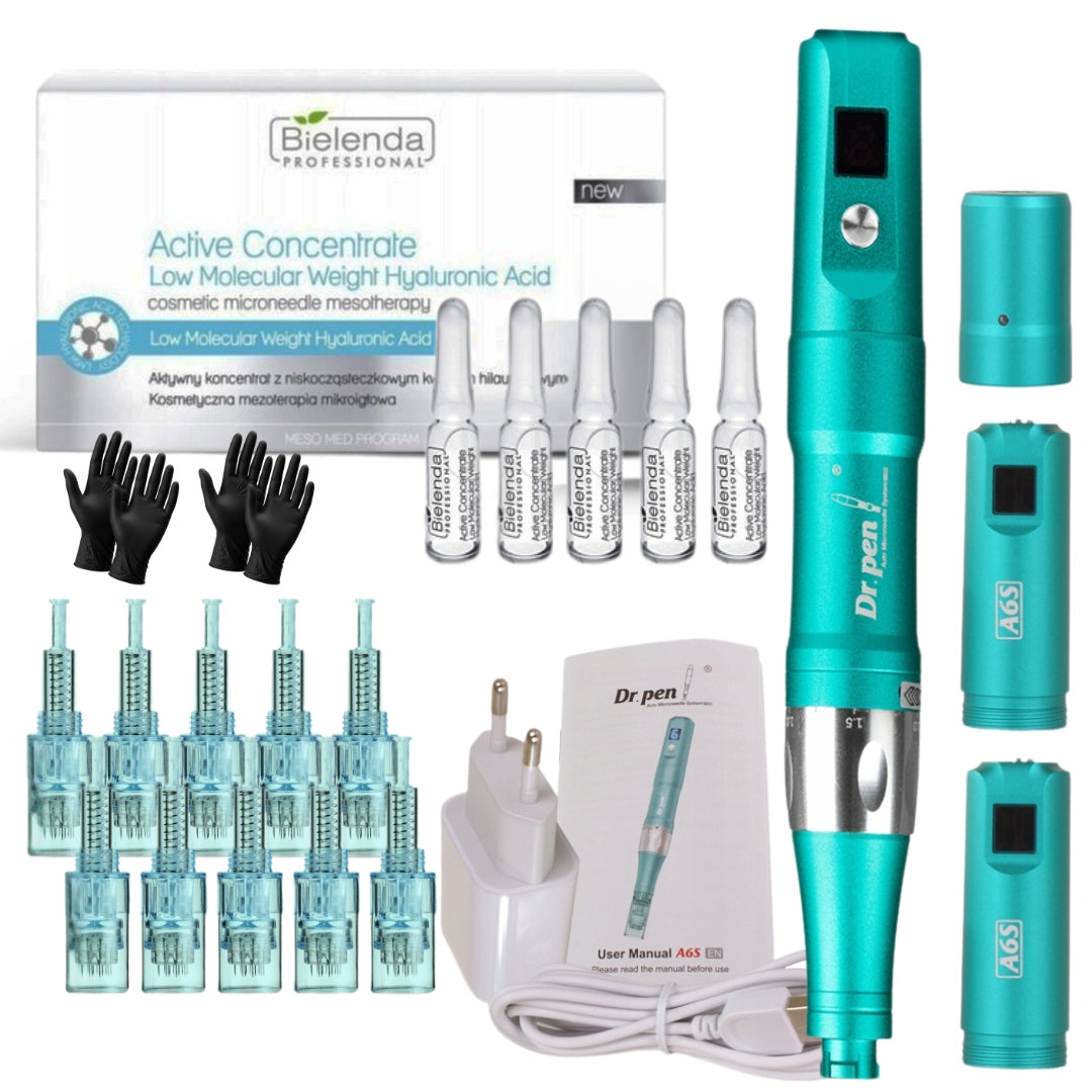Dr Pen Derma Pen Ulitma A6S + 10x cartridge +5x ampoules Bielenda Hyaluronic