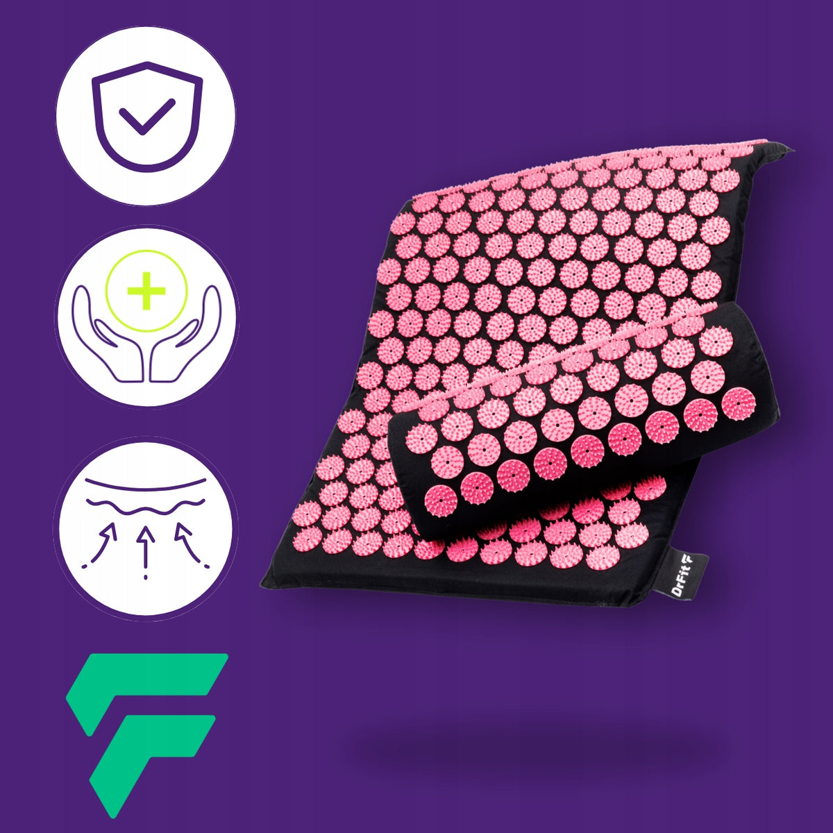 DrFit Massage Acupressure Therapeutic Mat with Cushion - Pink Needles, 75cm Packaging status original