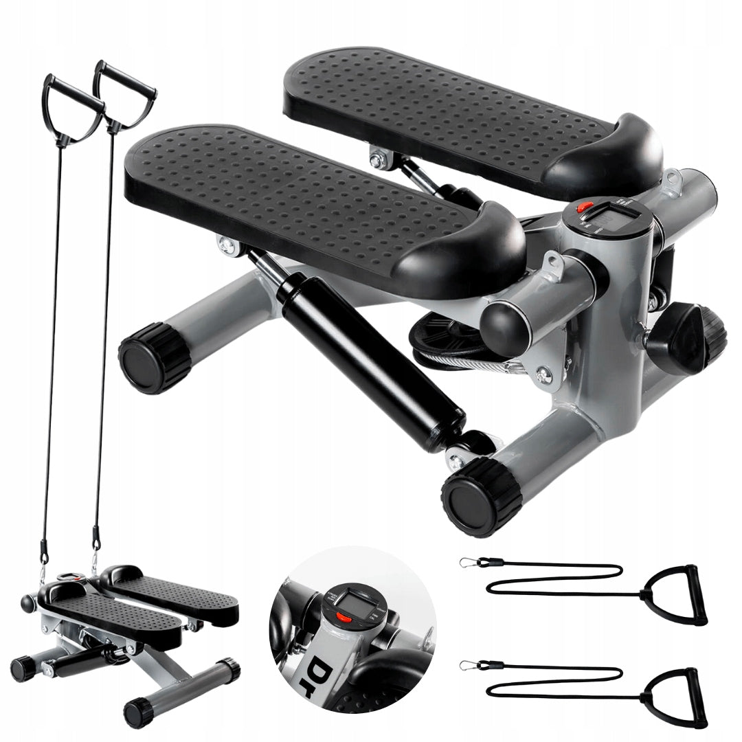 DrFit Stepper with counter and elastic links for exercises black and gray