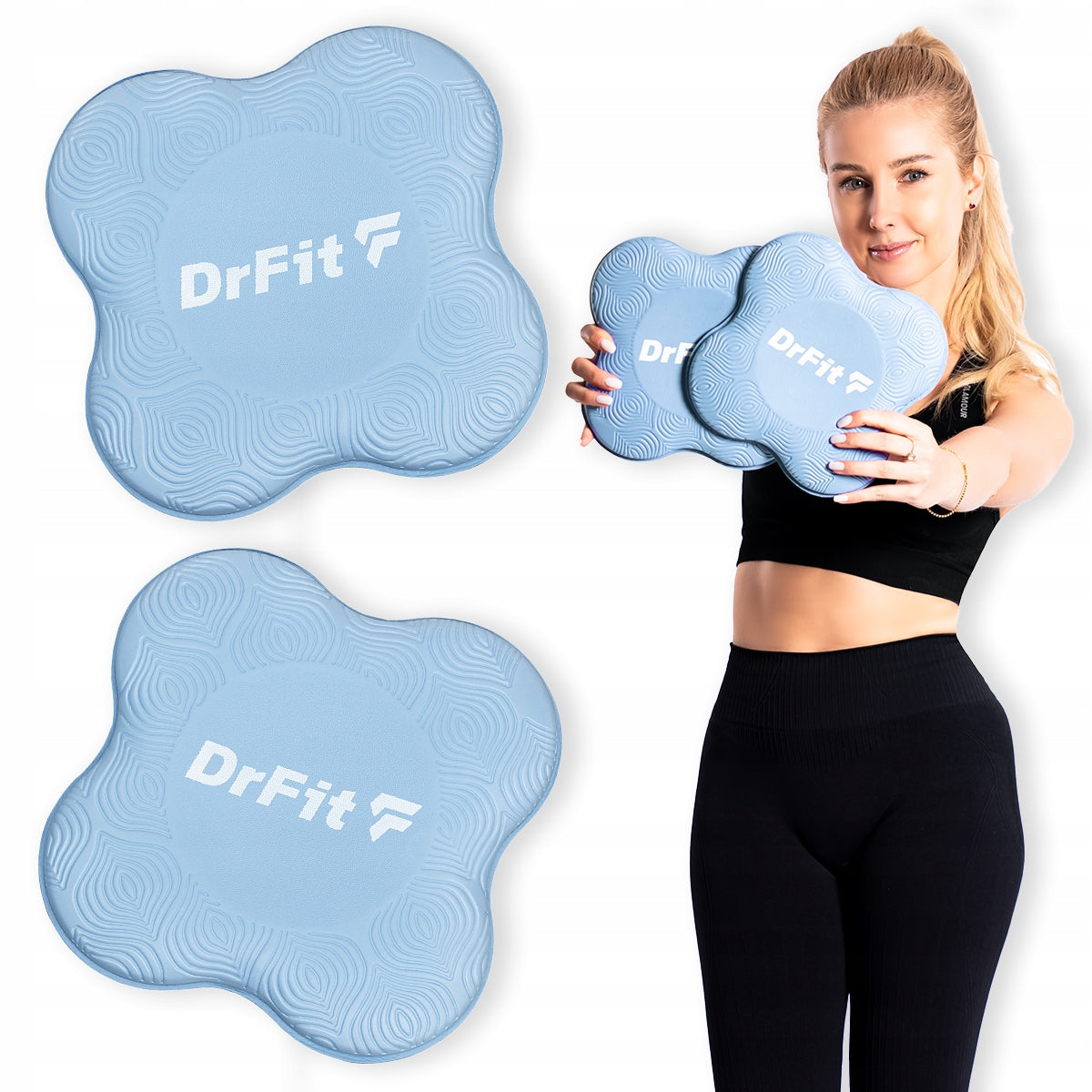 DrFit Yoga pads cushioning for knees, hands, hips blue
