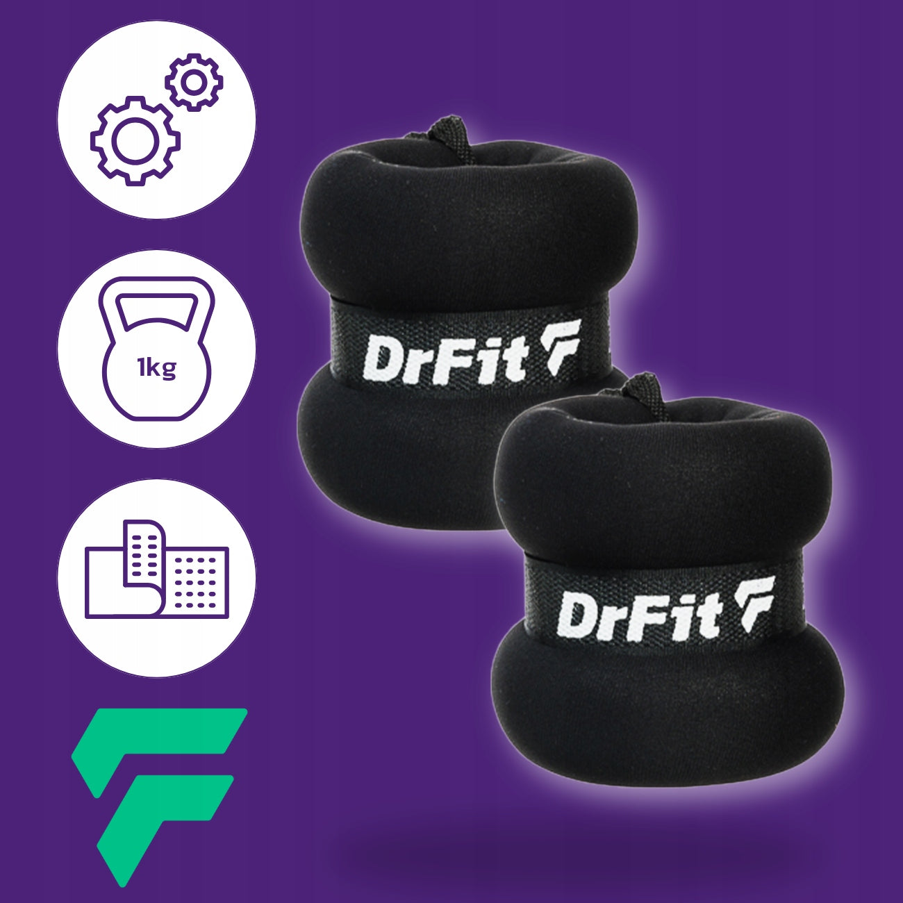 DrFit ankle and wrist weights fitness gym 2x 1 kg black Packaging status original