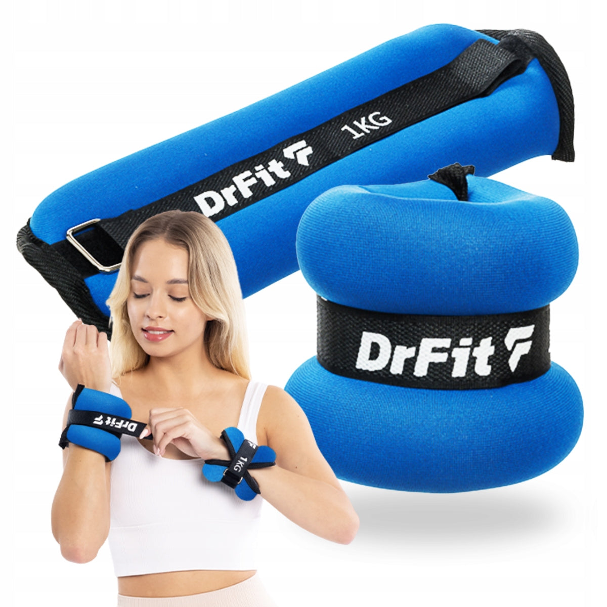 DrFit ankle and wrist weights fitness gym 2x 1kg blue