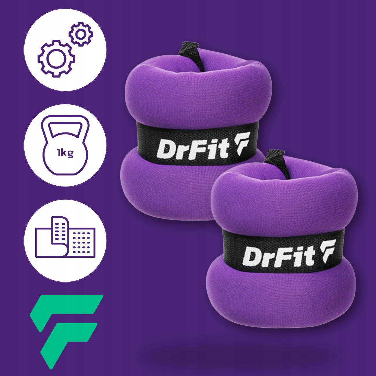DrFit ankle and wrist weights fitness gym 2x 1kg purple Packaging status original