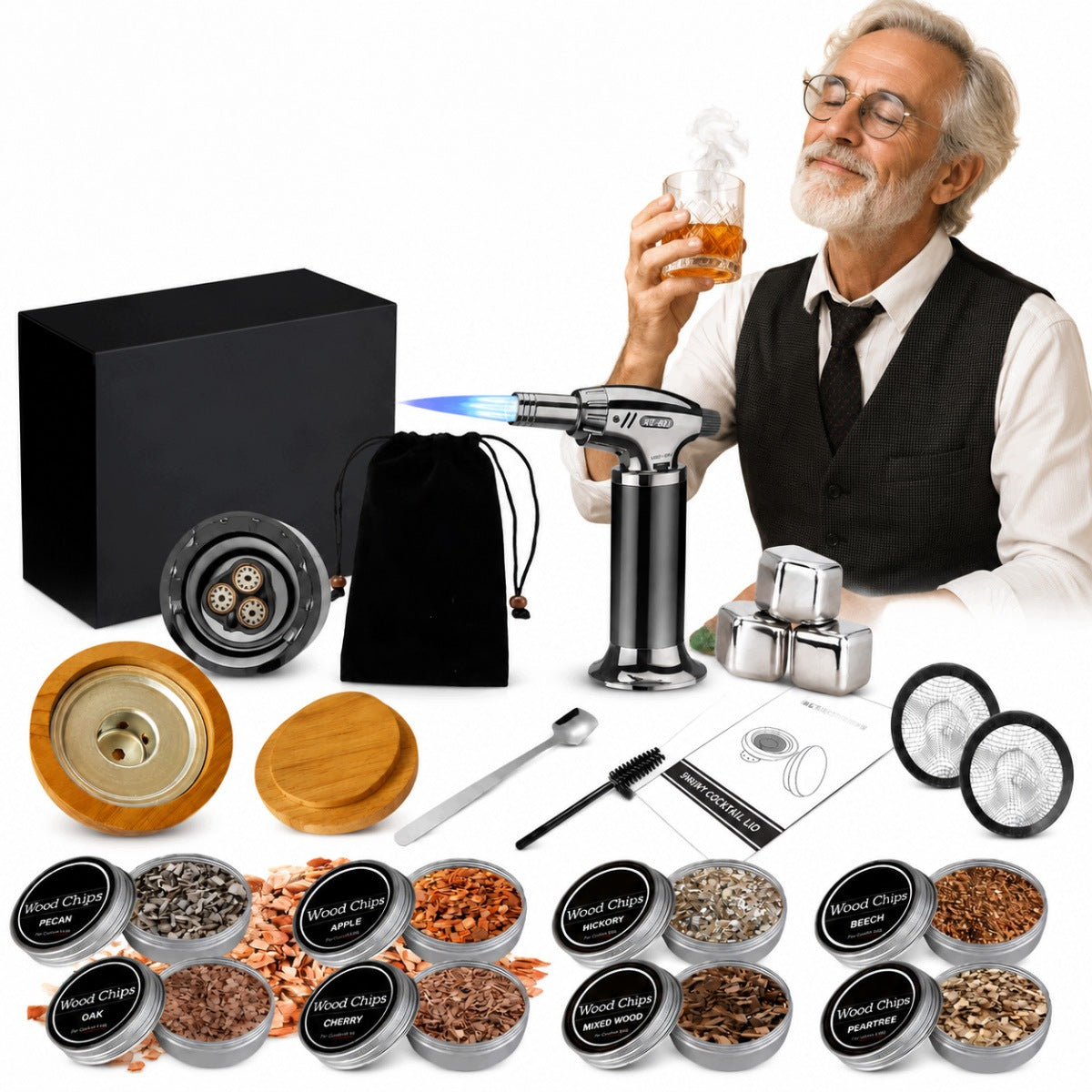 Dragoner Whiskey Smoking Set with Tools, for Drinks, Bartending, XXL