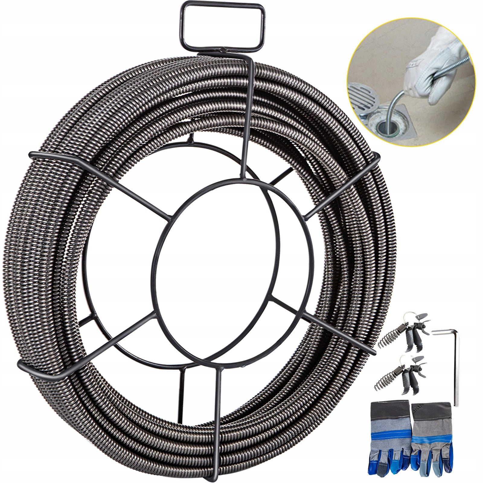 Drain Cleaning Cable 50Ft x 3/8 Inch Solid Core Sewer Auger Snake Pipe