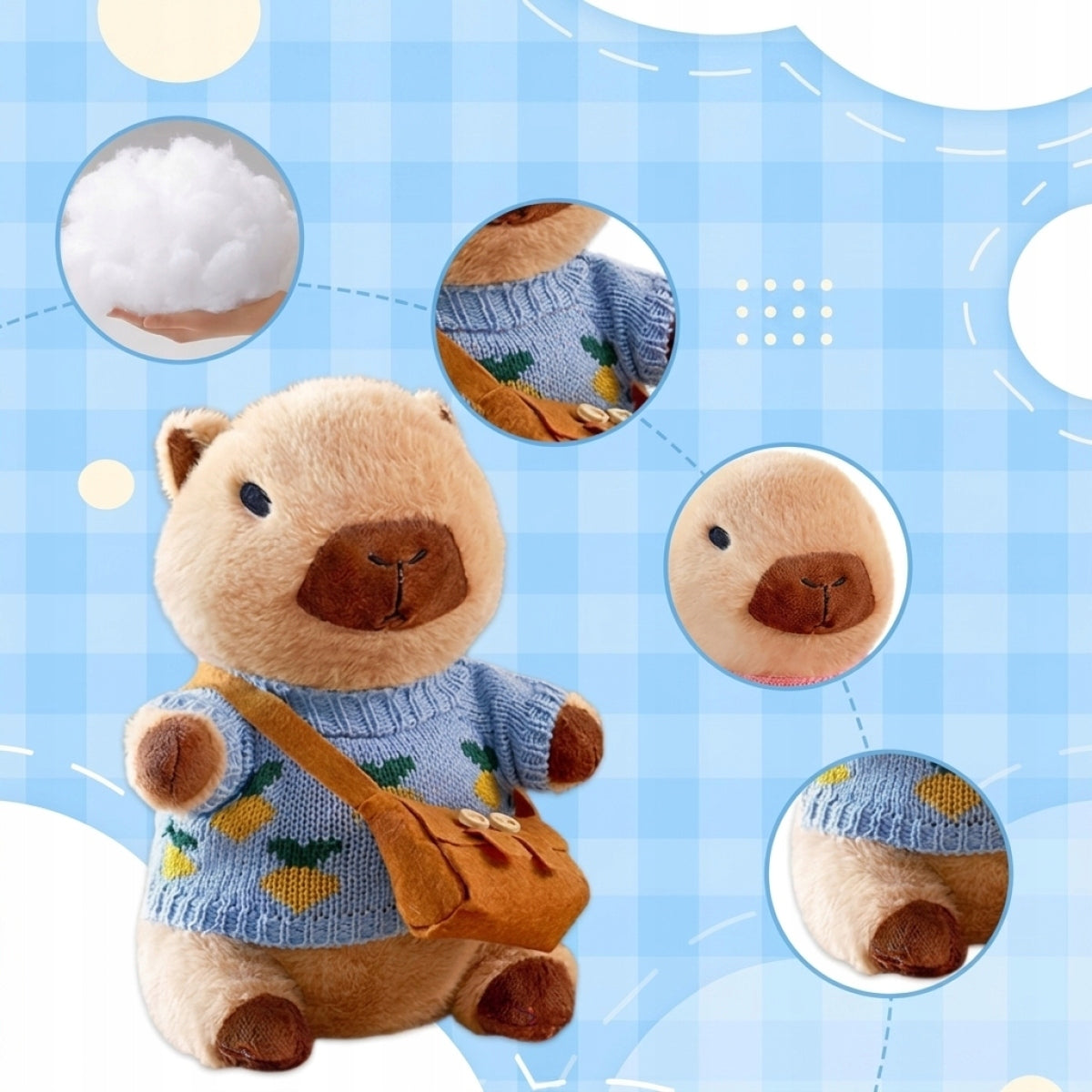 Dress Up Capybara Plush with 8 Pieces of Clothes and Accessories Kid's age 3+ years