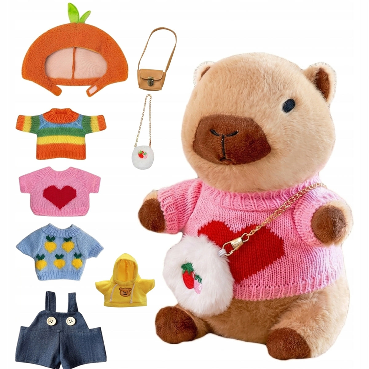 Dress Up Capybara Plush with 8 Pieces of Clothes and Accessories