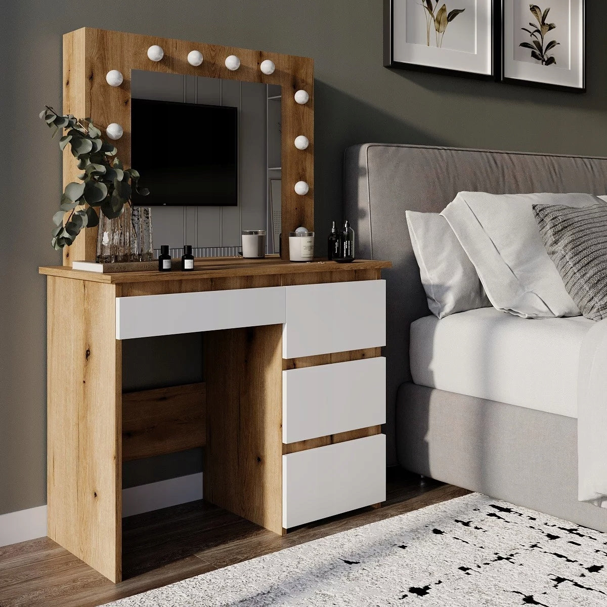 Dressing Table Beauty LED Oak With Mirror and Drawers Manufacturer code TB31100100000