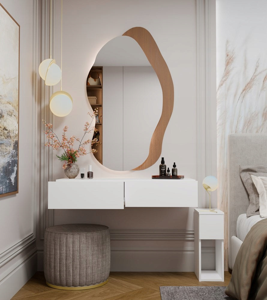 Dressing Table Cosmetic Hanging MIKA 110 cm 2 Drawers For Bedroom WHITE, , M- Furniture height 20 cm