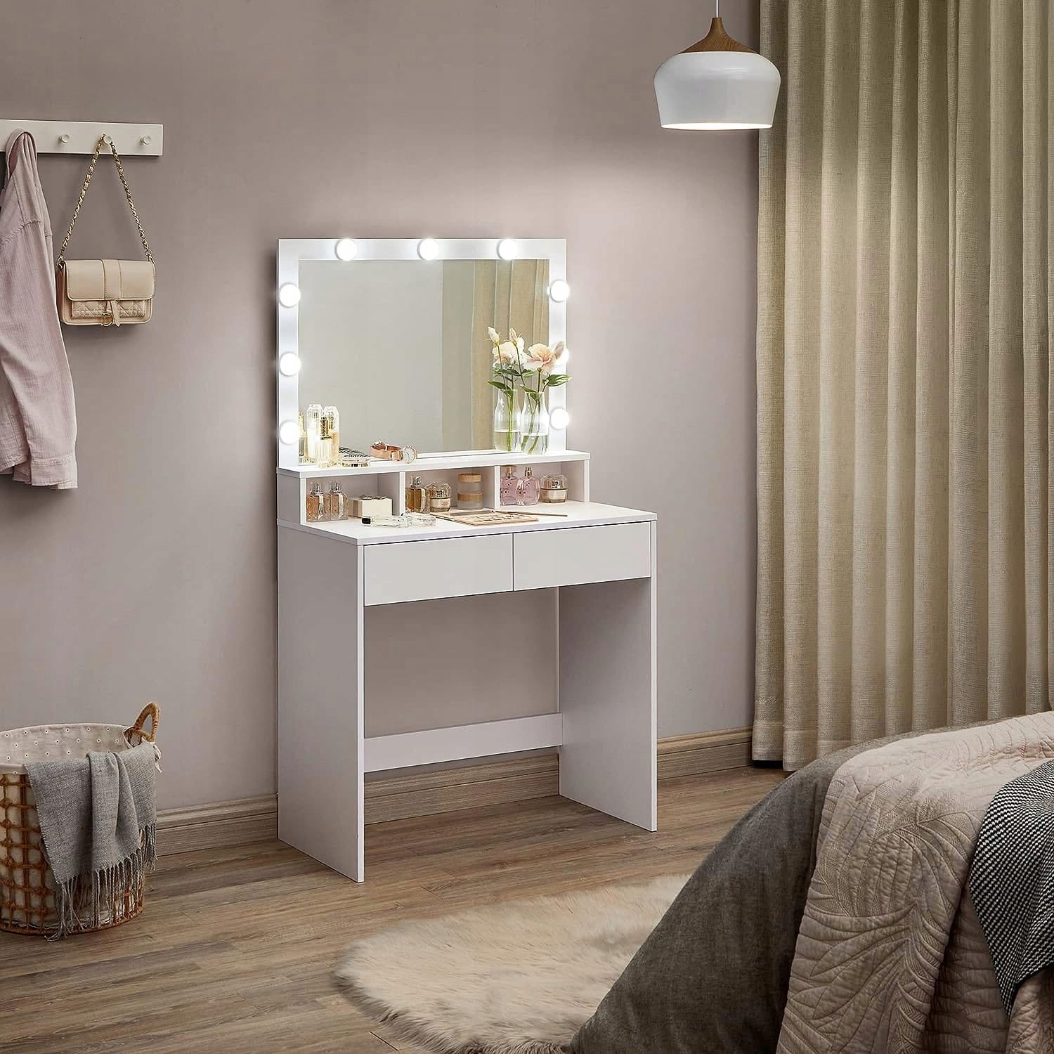 Dressing Table Cosmetic With LED Mirror 2 Drawers 3 Compartments + Chair Velour Manufacturer code T009