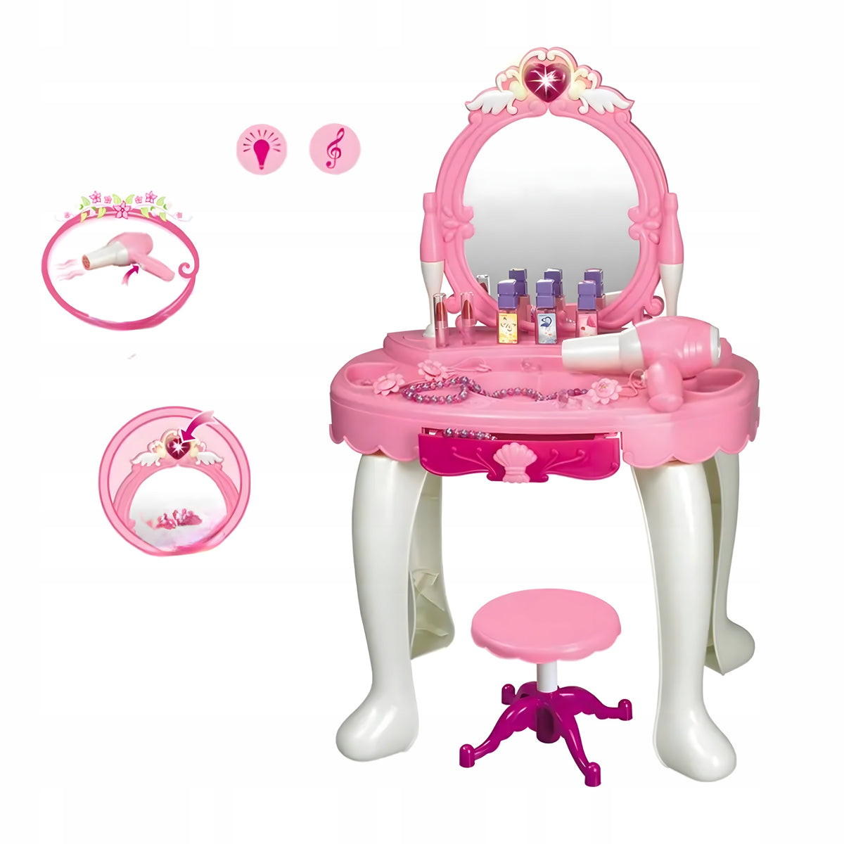 Dressing Table For Girls Pink Large Table Stool Akcesoria Set XXL