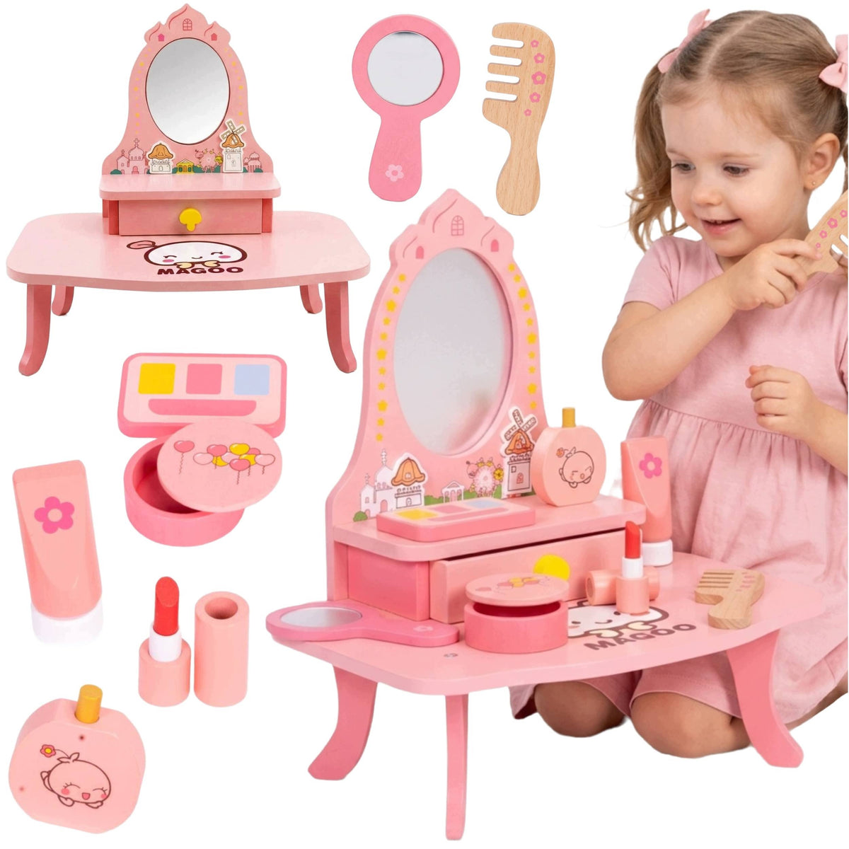 Dressing Table For Girls Wooden With Mirror Drawer Cosmetics Accessories