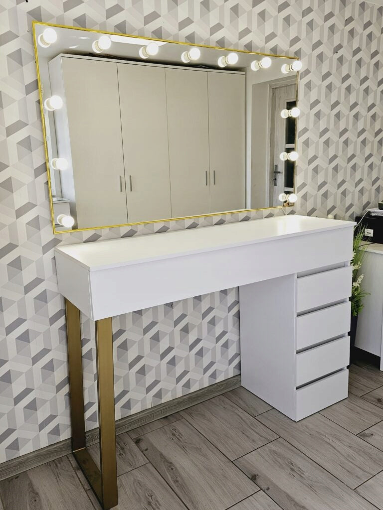 Dressing Table KARO 140 GOLD - Hollywood for Makeup and Make-up in Gold Frame Color gold