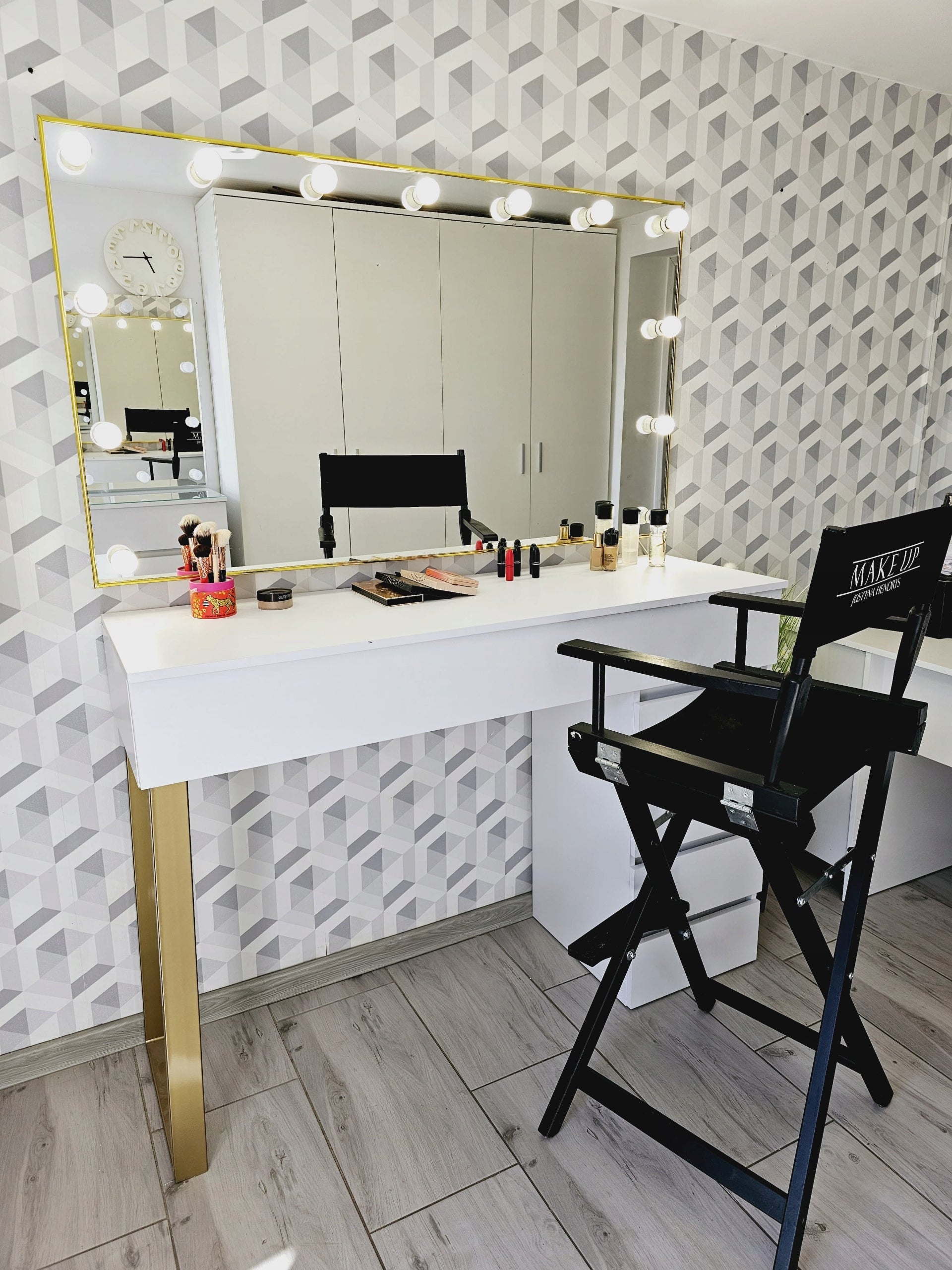 Dressing Table KARO 140 GOLD - Hollywood for Makeup and Make-up in Gold Frame