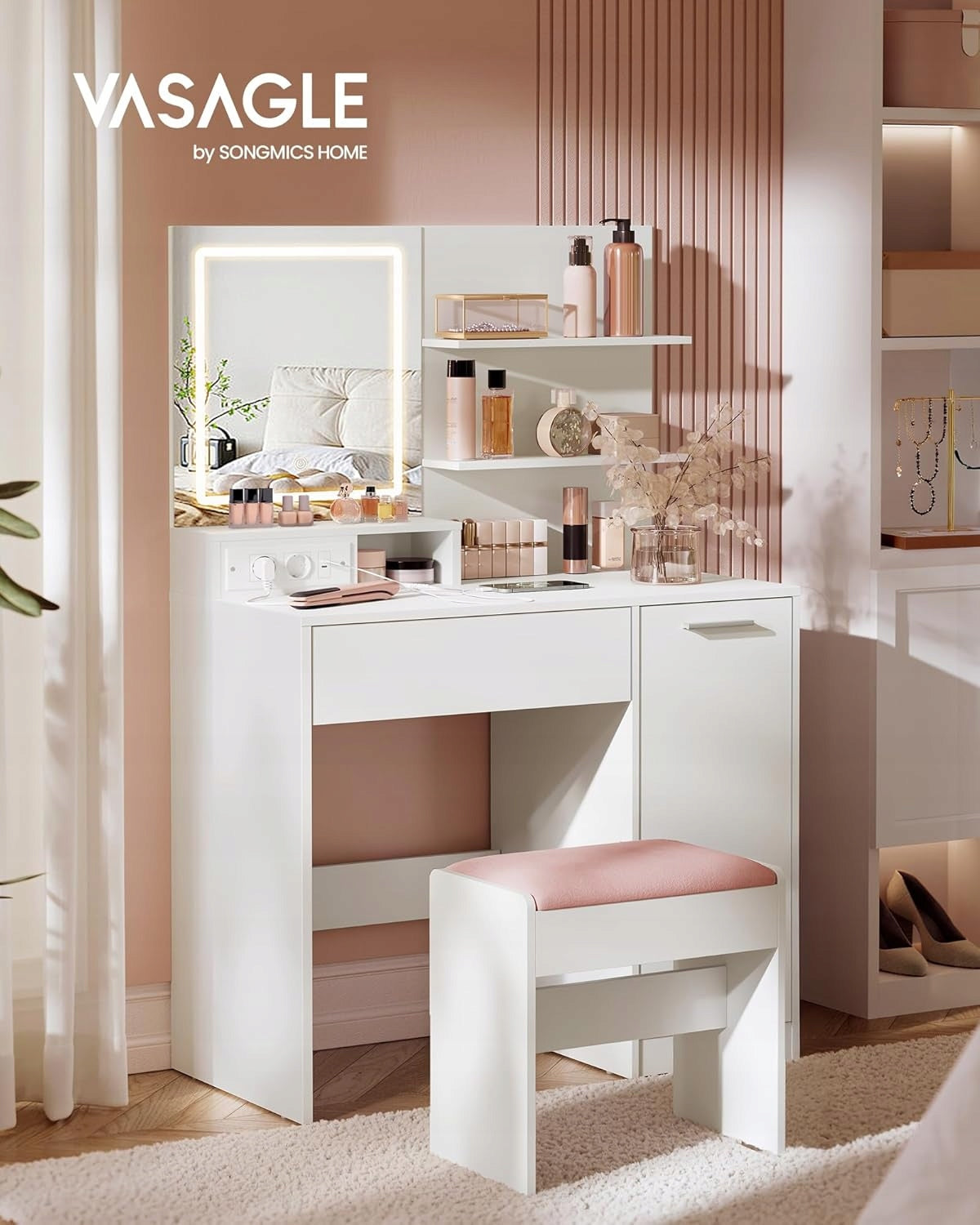 Dressing Table Songmics matt white 80 x 132 x 40cm Packaging status original