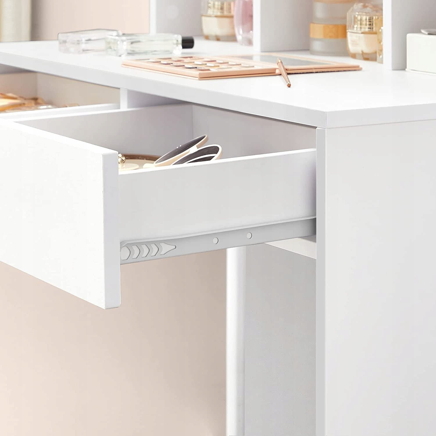 Dressing Table Songmics white chipboard 2 drawers with backlight Furniture width 80 cm