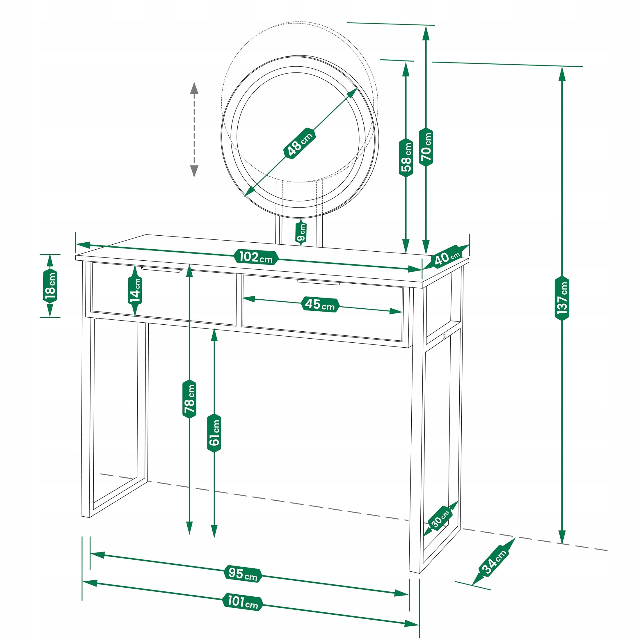 Dressing Table cosmetic LOFT with LED mirror for makeup with lighting MAKEUP Material chipboard