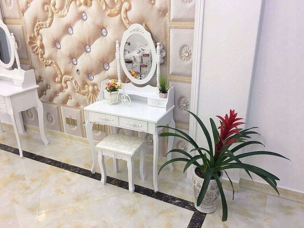 Dressing Table cosmetic white MDF with swivel mirror and stool, 4 drawers Manufacturer code Toaletka R275 Roze