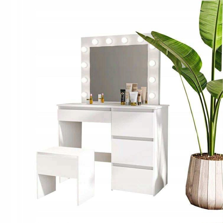 Dressing Table cosmetic white with LED mirror 12 bulbs and stool