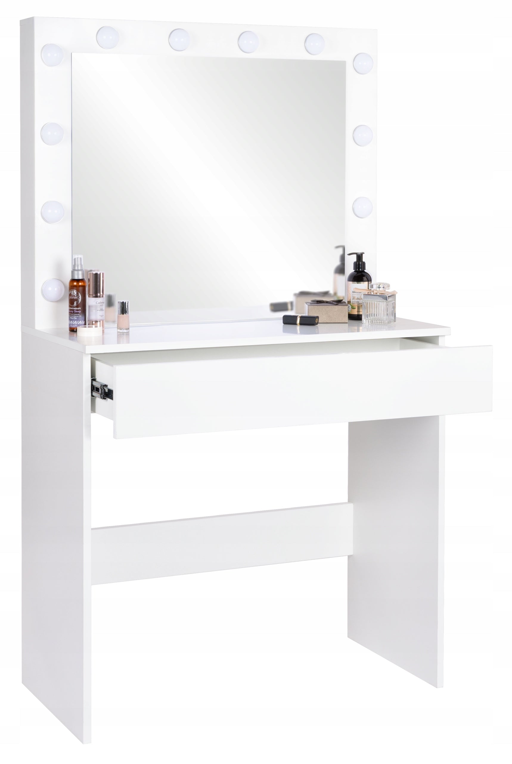 Dressing Table cosmetic with large mirror for makeup white 12xLED FUNFIT Furniture width 80 cm