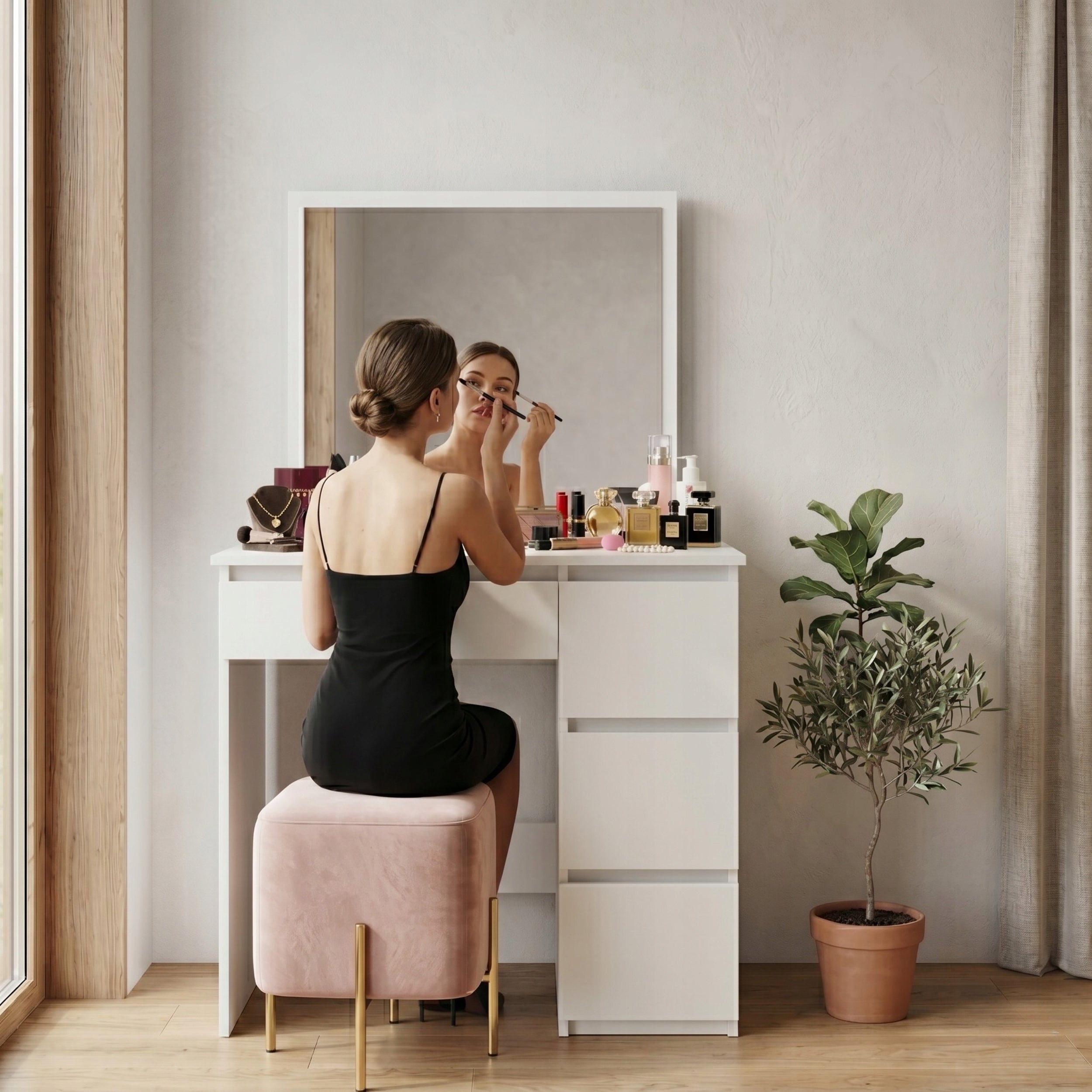 Dressing Table cosmetic with large mirror for makeup white FUNFIT Packaging status original