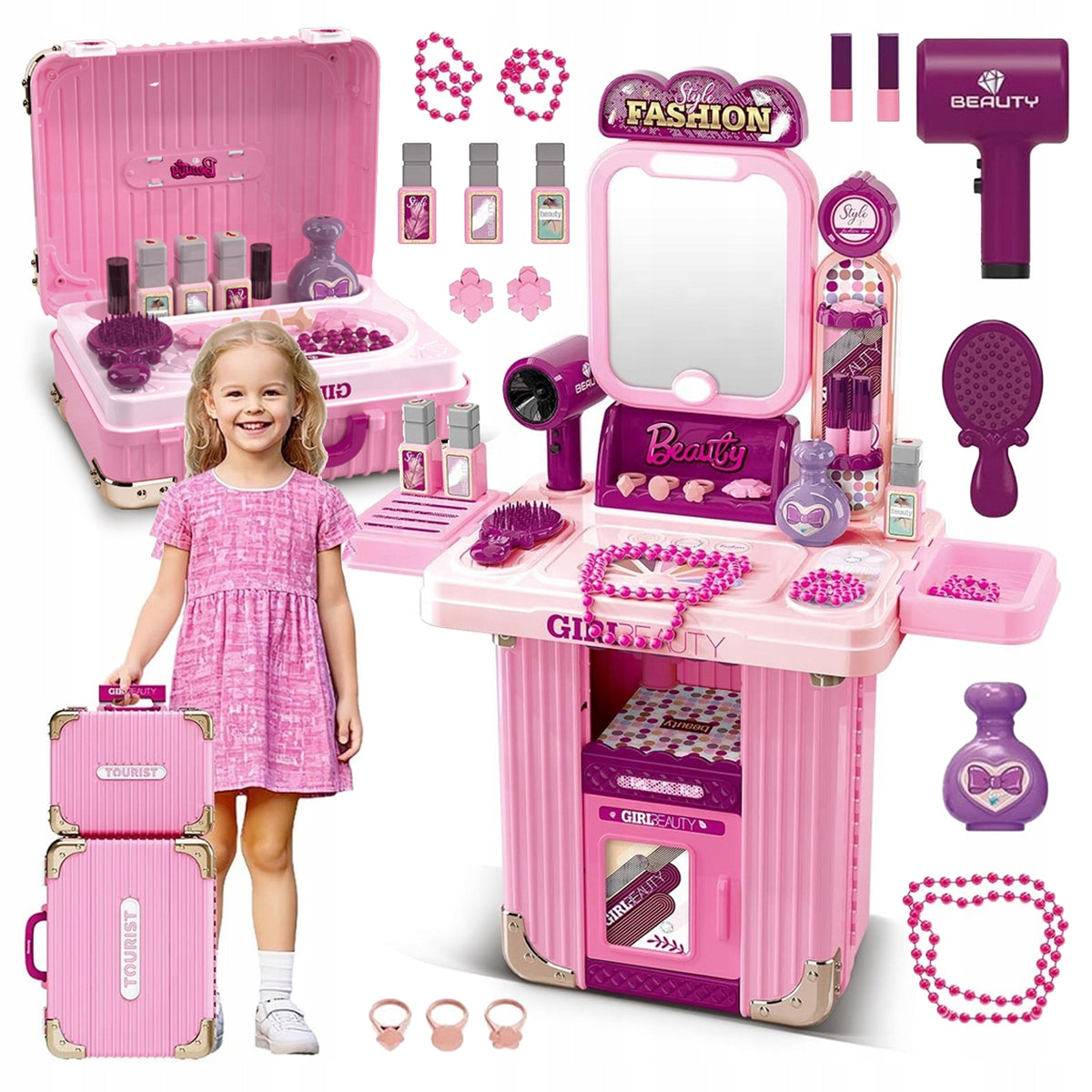 Dressing Table for Girls 3in1 Suitcase on Wheels Beauty Set Light