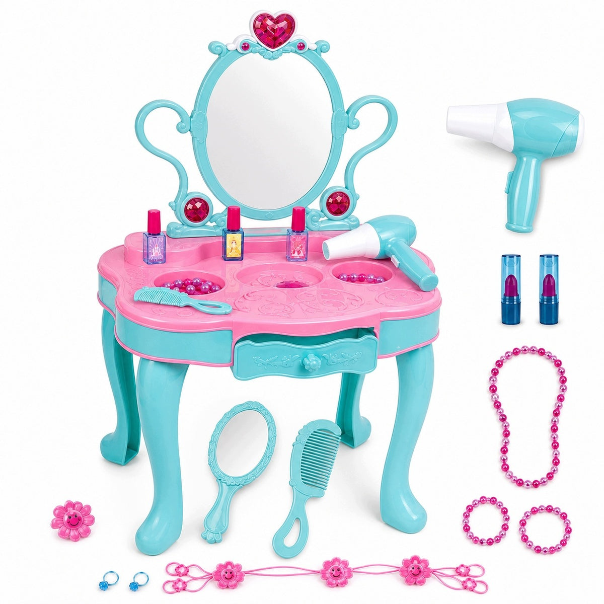 Dressing Table for Girls Mirror LED Dryer Jewelry 3+