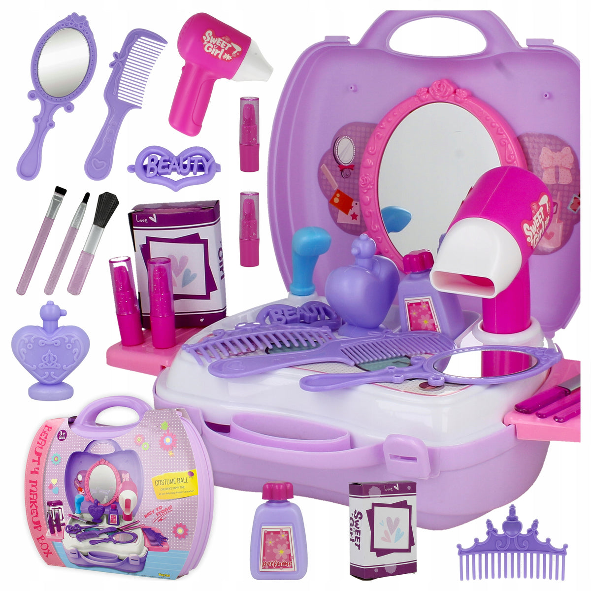 Dressing Table for Girls with Mirror Dryer Portable with Suitcase Set of 21el