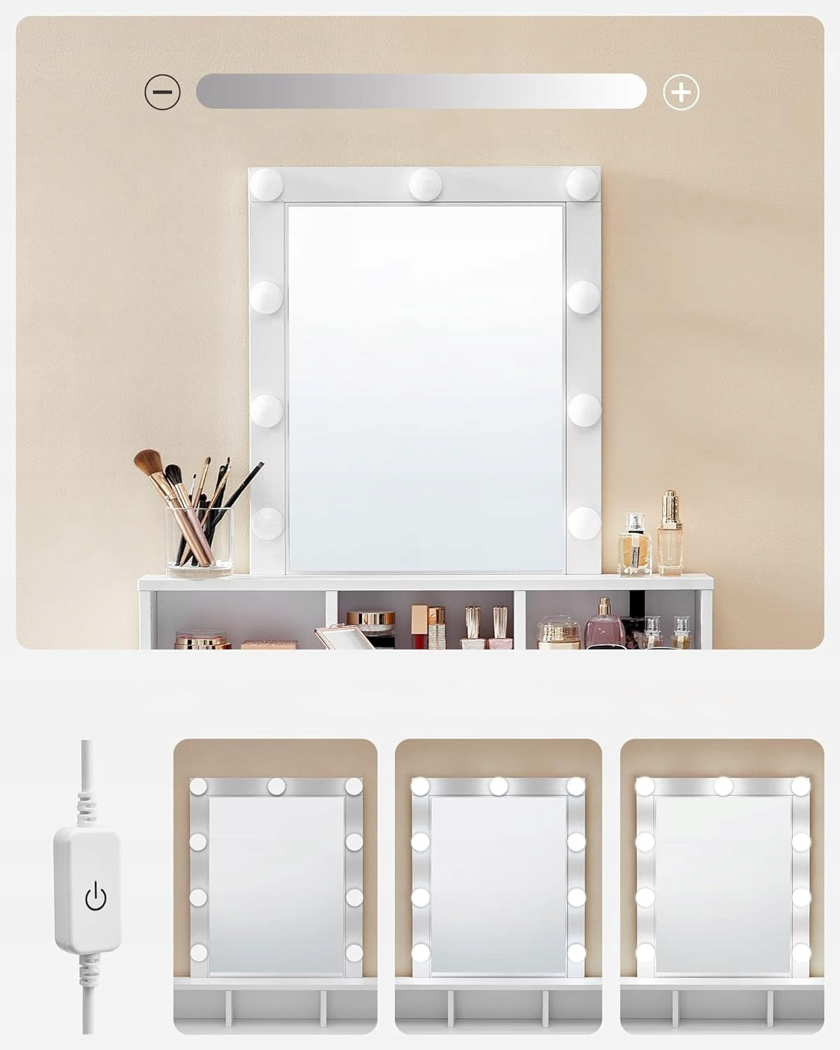 Dressing Table with Mirror Modern with LED Lighting for Bedroom Room White Brand MUFART