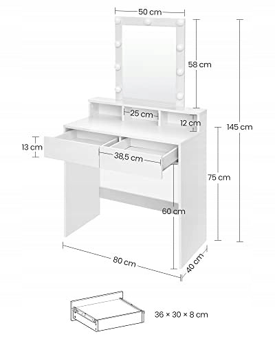 Dressing Table with Mirror Modern with LED Lighting for Bedroom Room White Manufacturer code 2282
